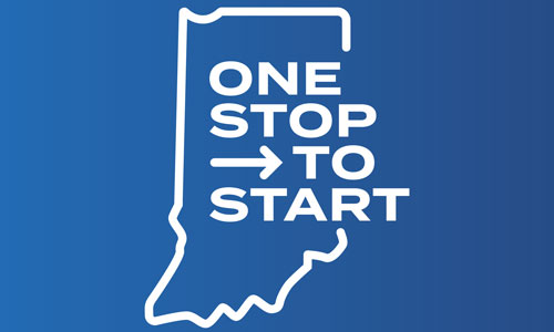 White Logo for One Stop to Start on a dark blue background.